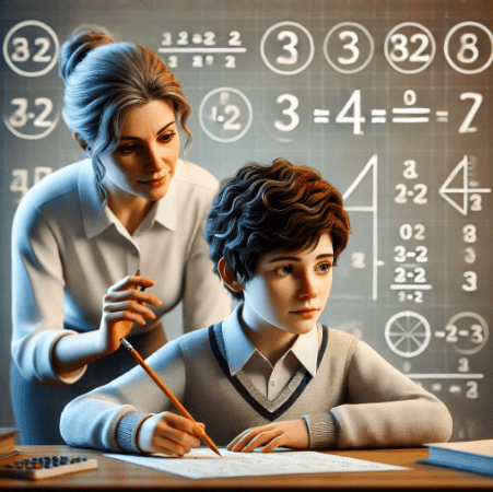 ADHD boy getting help from teacher