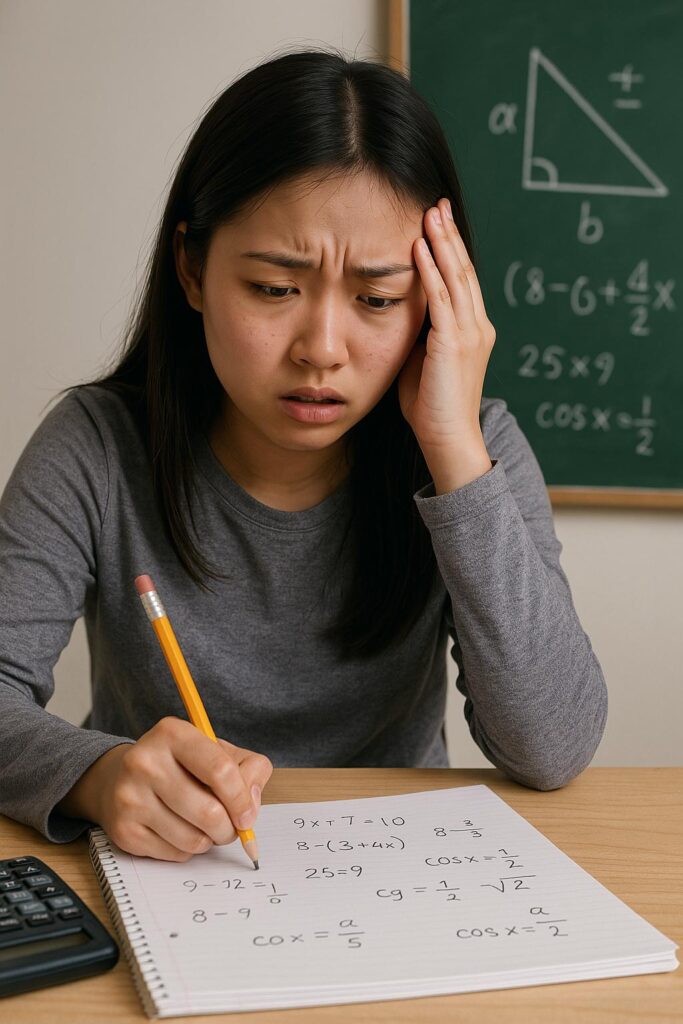 Female teen struggling on math homework